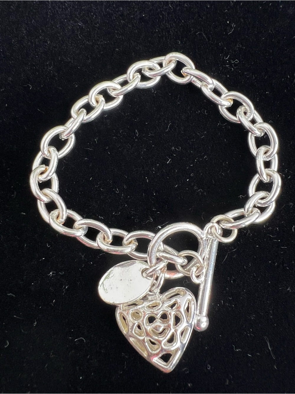 Vintage Puffed Heart with Toggle Clasp Bracelet